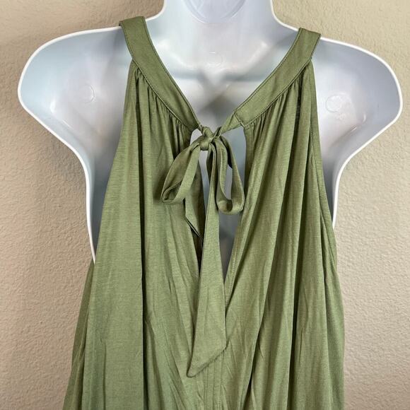 New Lascana Jumpsuit Women's 14 Green Wide Leg Relaxed Smocked Waist Tie Back - Picture 5 of 8